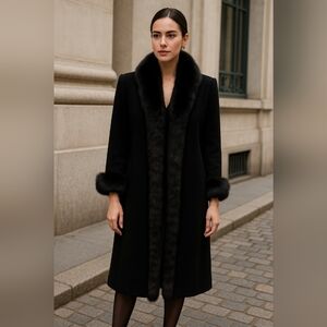 Marvin Richards Black Coat with Fur Trim